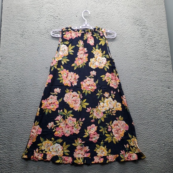 LOFT A-Line Dress Women Small Multicolor Floral Sleeveless Ruffle Neck Tie Front - Picture 2 of 9